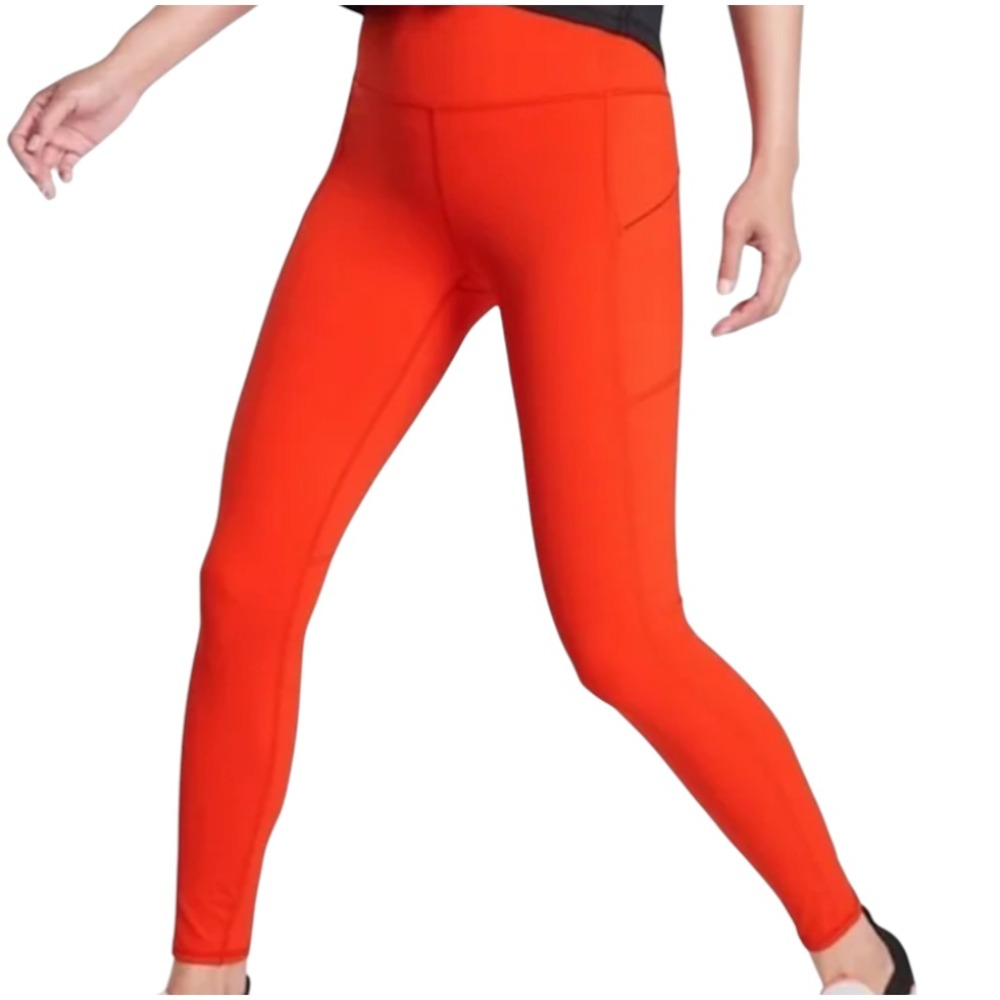 ATHLETA Torch Red/Orange CONTENDER POWERLIFT LEGGINGS Tight Zipper Pockets SZ S